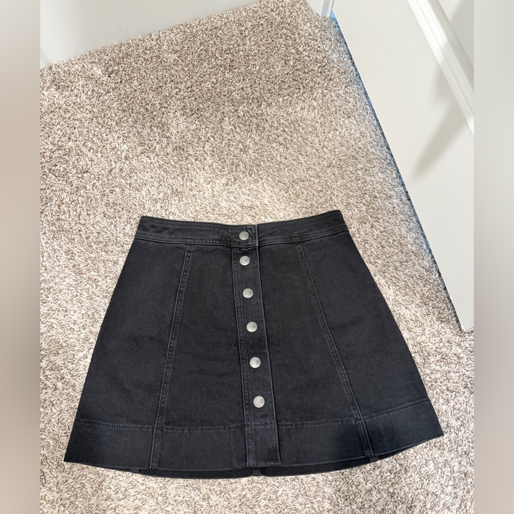 Madewell Black Button-Front A-Line Skirt